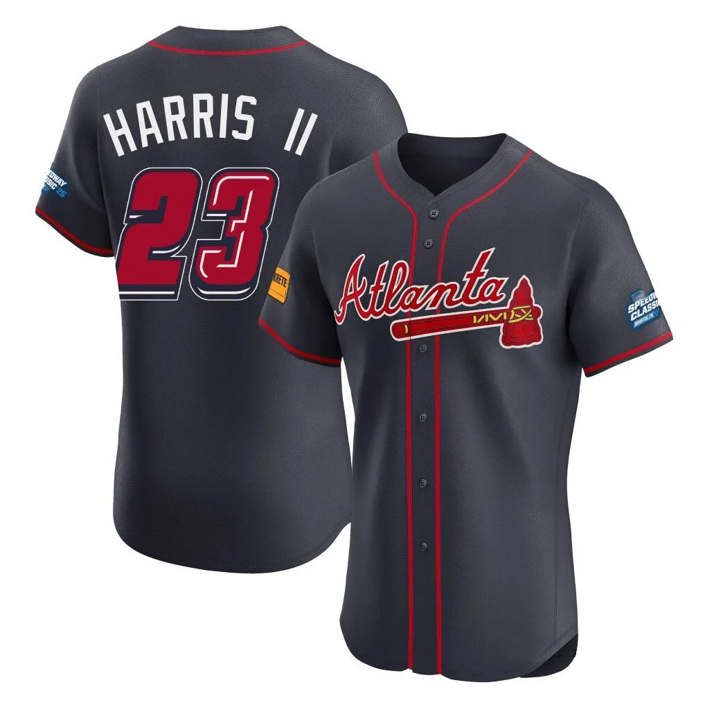 Atlanta Braves #23 Michael Harris II Player Navy AmberGomez 2025 Speedway Classic Limited Elite Home Game Stitched Jerseys