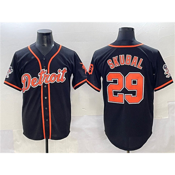 Detroit Tigers #29 Tarik Skubal Black AmberGomez With Patch Cool Base Stitched Jersey