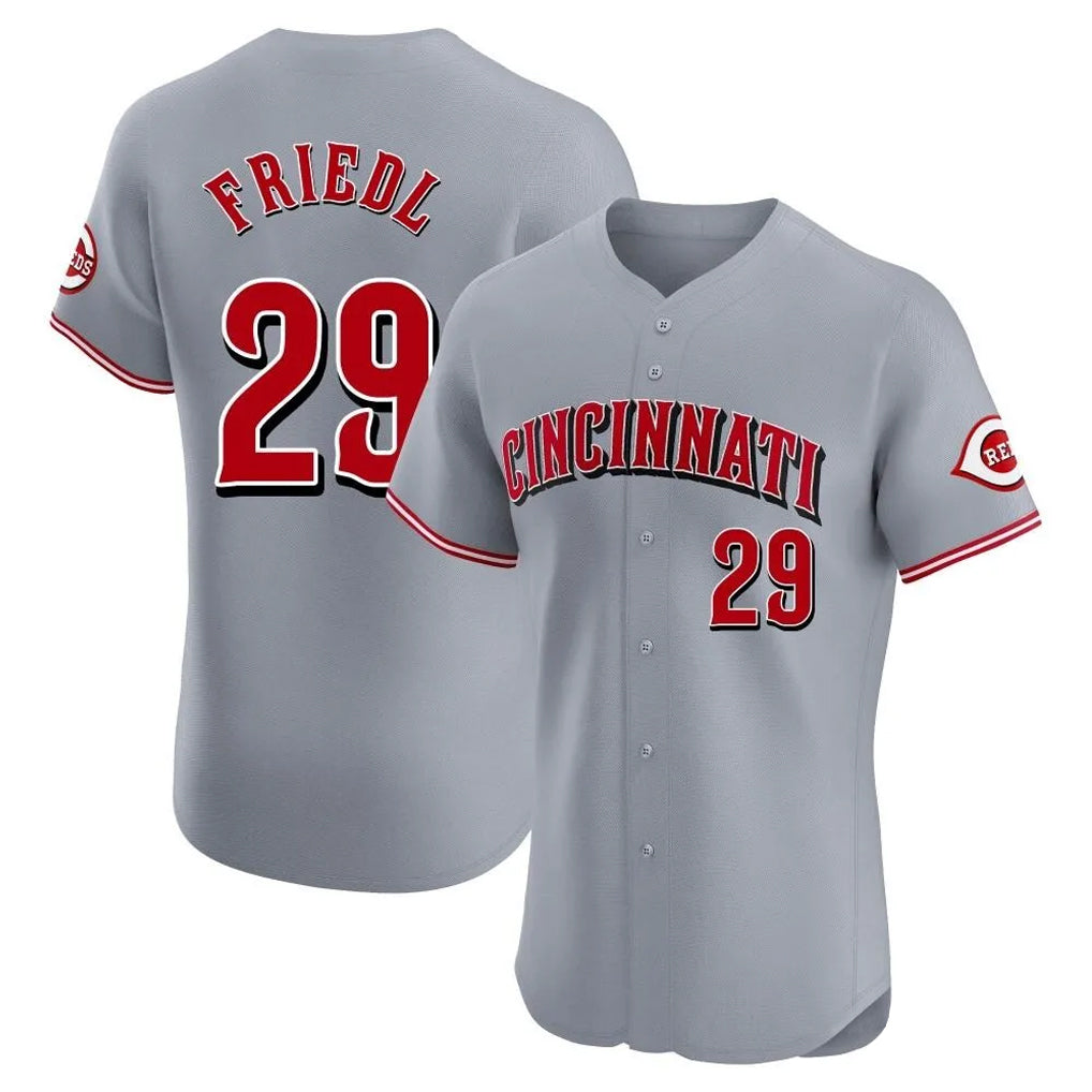 Cincinnati Reds #29 TJ Friedl Player Gray AmberGomez Limited Elite Home Stitched Jerseys