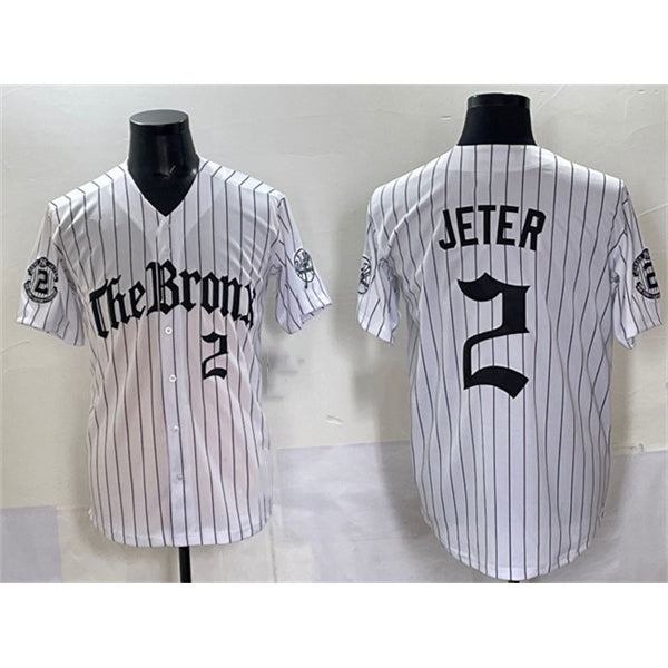 New York Yankees #2 Derek Jeter White AmberGomez Pinstripe 'Gothic Legacy Edition' Vapor Premier Limited Stitched Jersey