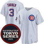 Chicago Cubs #3 Justin Turner White AmberGomez 2025 World Tour Tokyo Series Home Stitched Jersey