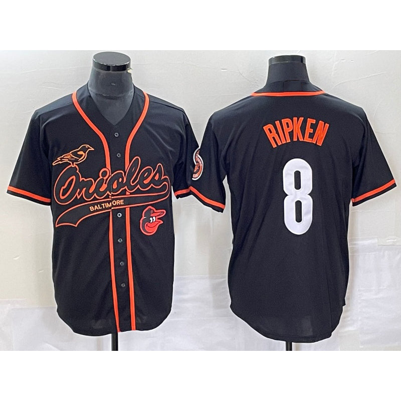 Baltimore Orioles #8 Cal Ripken Jr Black AmberGomez With Patch Cool Base Stitched Jersey