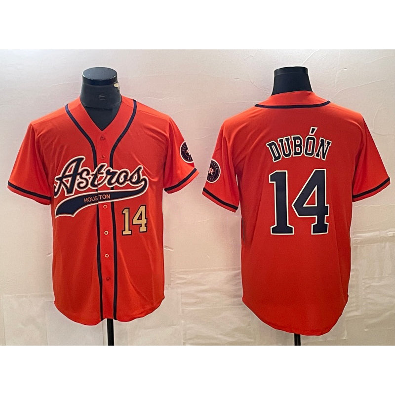 Houston Astros #14 Mauricio Dubon Number Orange AmberGomez With Patch Cool Base Stitched Jersey