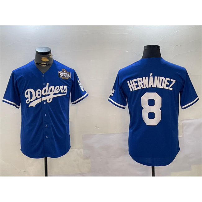 Los Angeles Dodgers #8 Enrique Hern¨¢ndez Royal AmberGomez 2024 World Series Cool Base Stitched Jersey
