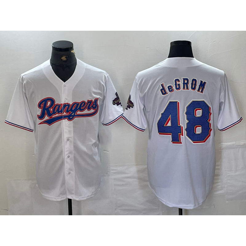 Texas Rangers #48 Jacob deGrom White AmberGomez 2024 Gold Collection Limited Cool Base Jersey