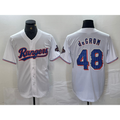Texas Rangers #48 Jacob deGrom White AmberGomez 2024 Gold Collection Limited Cool Base Jersey