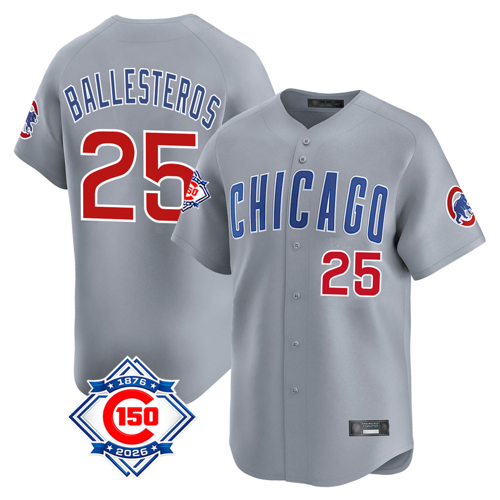 Chicago Cubs #25 Moises Ballesteros Player Gray AmberGomez Road 150th Anniversary Limited Home Stitched Jerseys