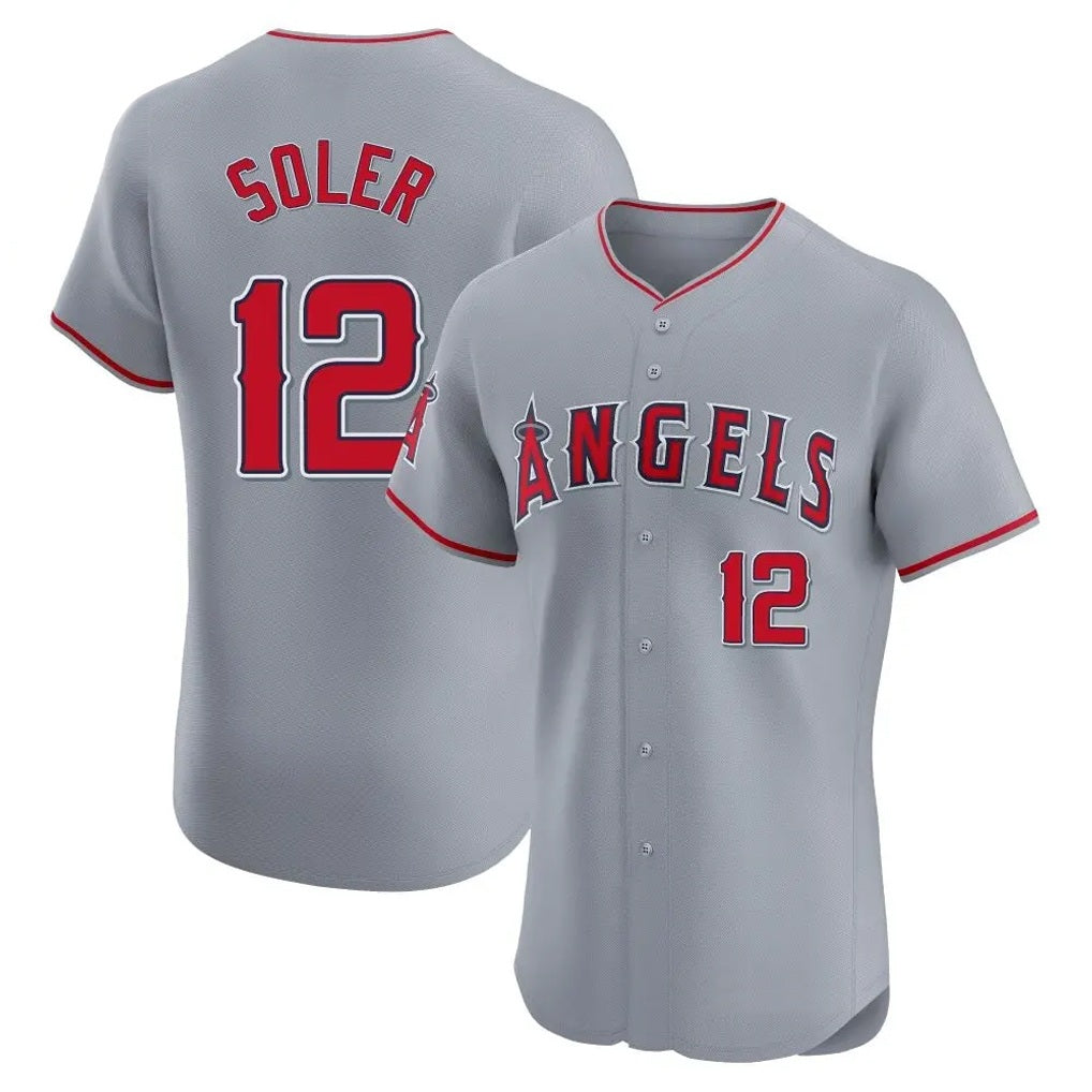 Los Angeles Angels #12 Jorge Soler Player Gray AmberGomez Home Limited Elite Stitched Jerseys