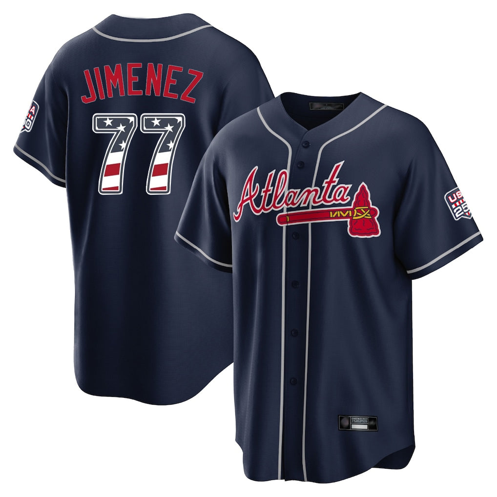 Atlanta Braves #77 Joe Jimenez Player Navy AmberGomez USA 250 Fourth Of July Limited Home Game Stitched Jerseys