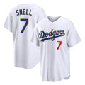 Los Angeles Dodgers #7 Blake Snell Player Gold AmberGomez White 2026 Collection Stadium Limited Stitched Jerseys