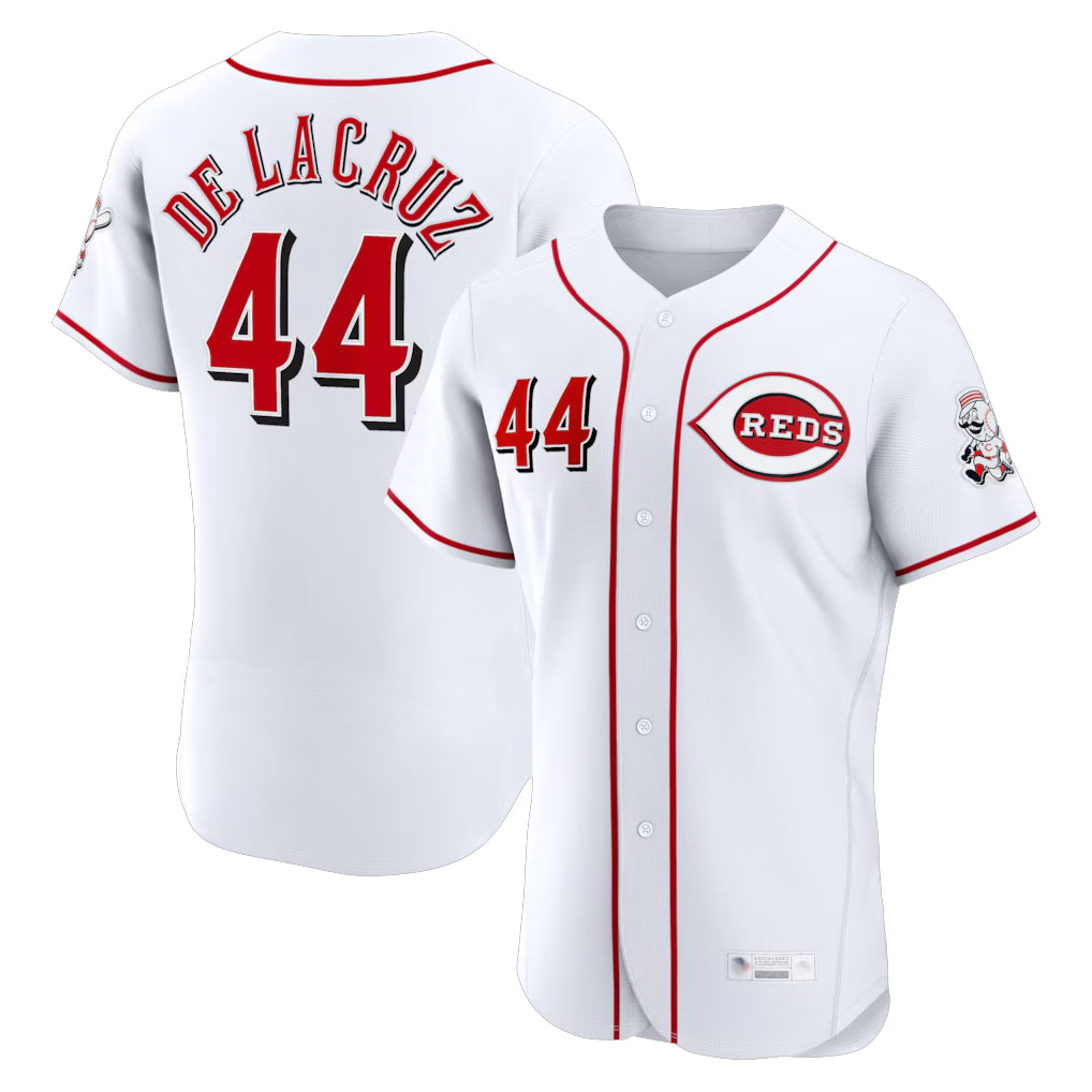 Cincinnati Reds #44 Elly De La Cruz Player White AmberGomez Limited Elite Home Stitched Jerseys