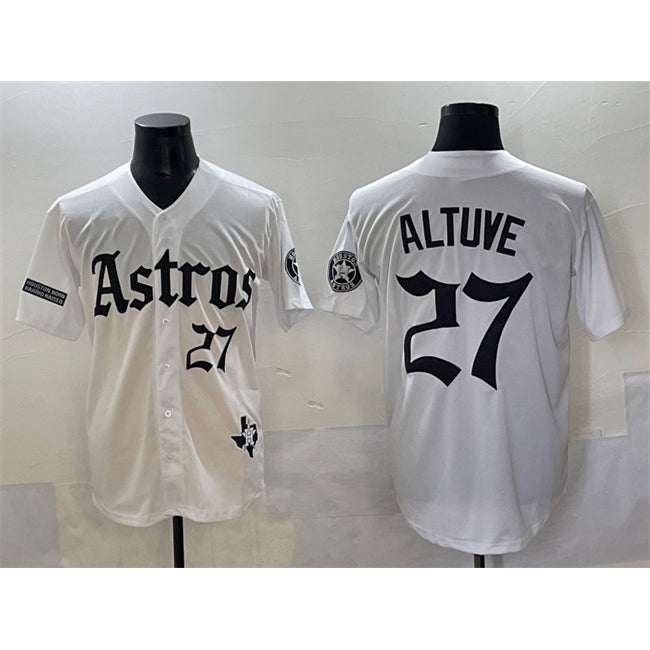 Houston Astros #27 Jose Altuve White AmberGomez Gothic 'Houston Born Barrio Raised' Limited Stitched Jersey