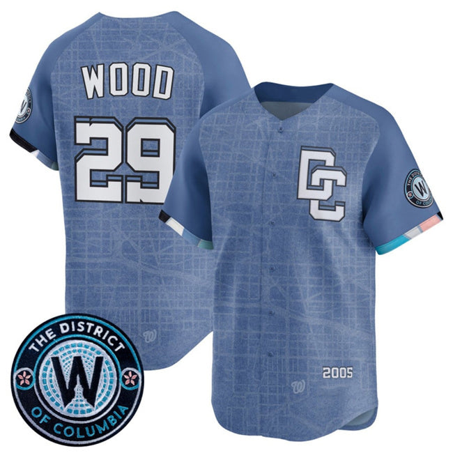 Washington Nationals #29 James Wood Blue AmberGomez 2025 City Connect Limited Stitched Jersey