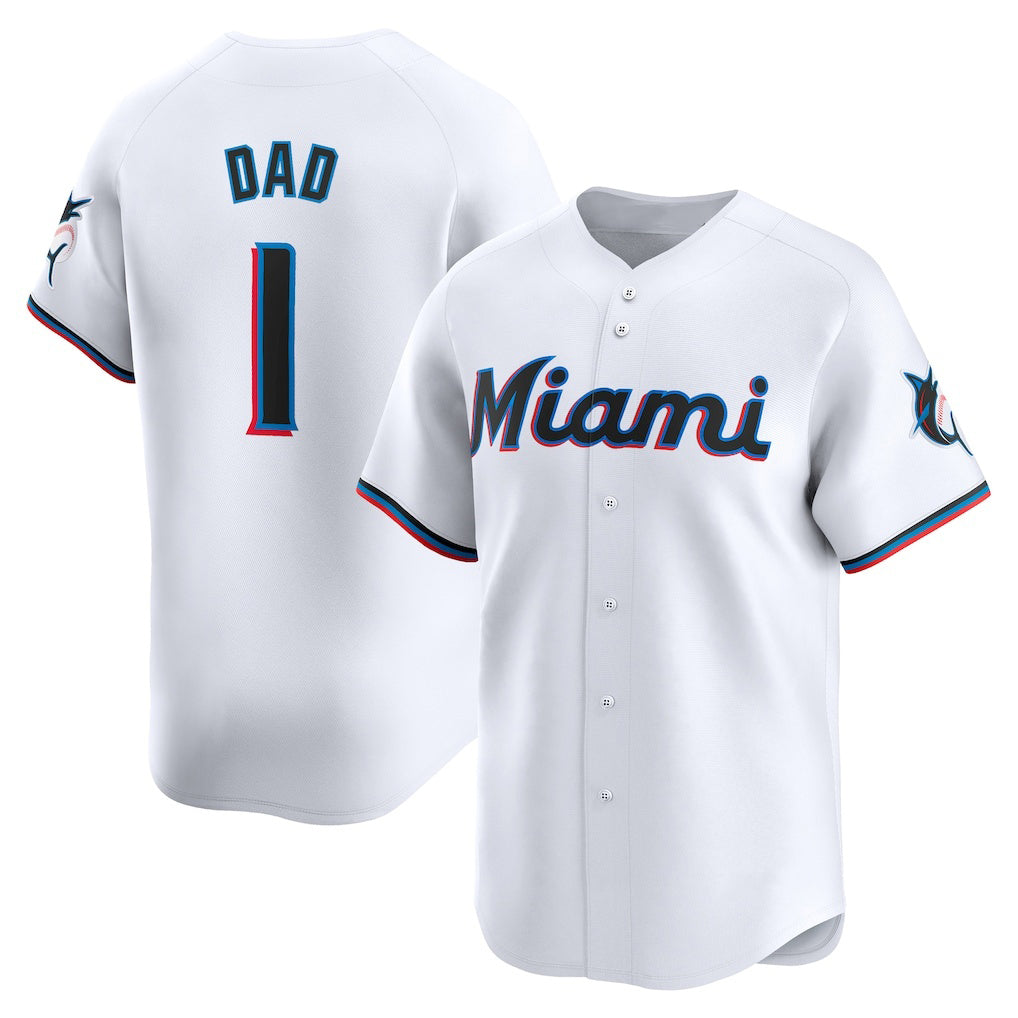 Miami Marlins #1 Dad White AmberGomez Home Limited Jersey