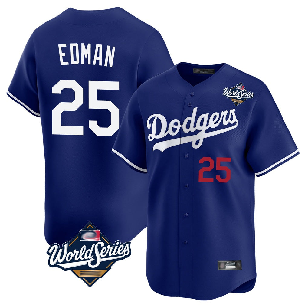 Los Angeles Dodgers #25 Tommy Edman Player Royal AmberGomez World Series Limited Home Stitched Jerseys