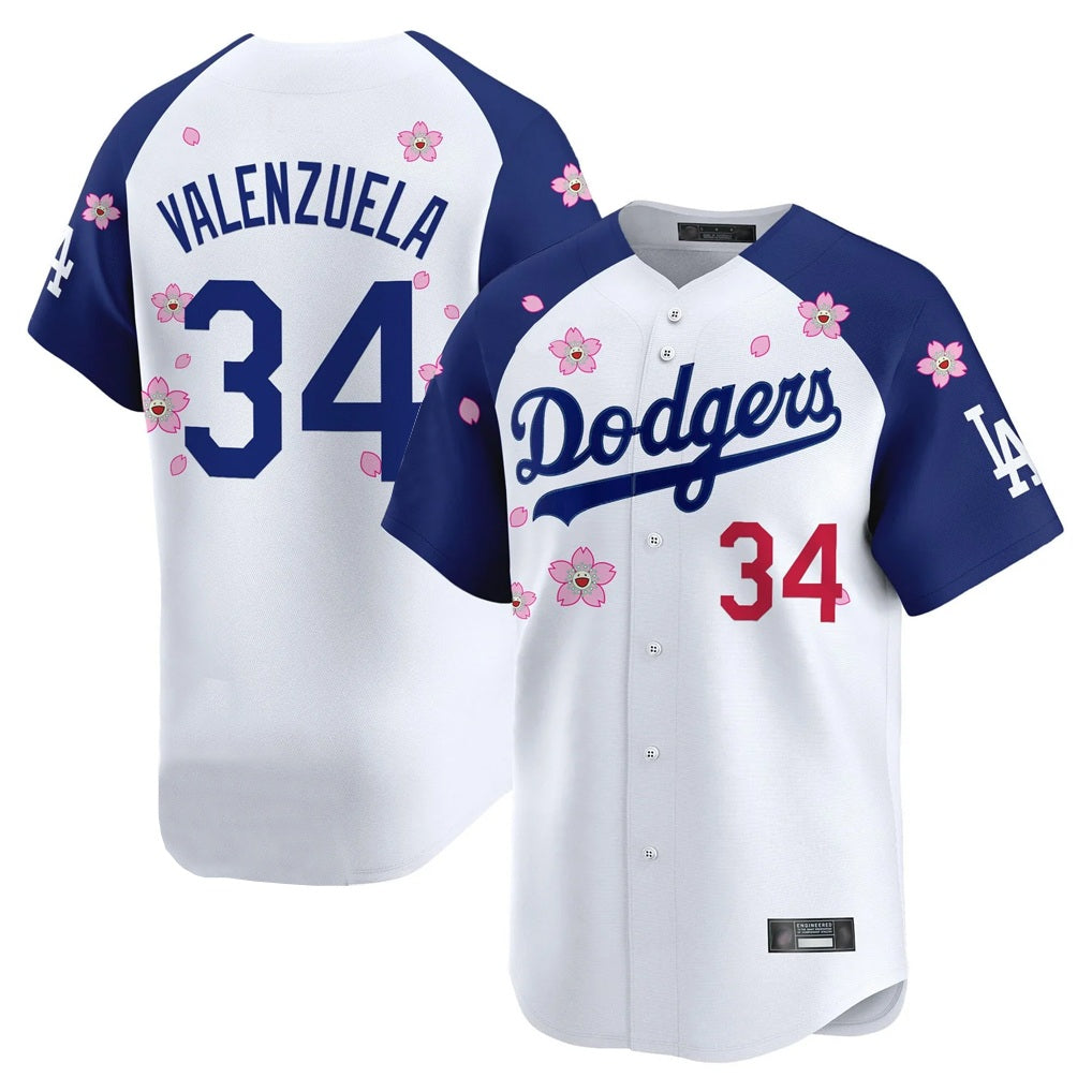 Los Angeles Dodgers #34 Fernando Valenzuela Player White-Royal AmberGomez Tokyo Series Vapor Premier Limited Stitched Jerseys