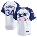 Los Angeles Dodgers #34 Fernando Valenzuela Player White-Royal AmberGomez Tokyo Series Vapor Premier Limited Stitched Jerseys