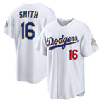 Los Angeles Dodgers #16 Will Smith White AmberGomez 2026 Gold Collection Stadium Jersey