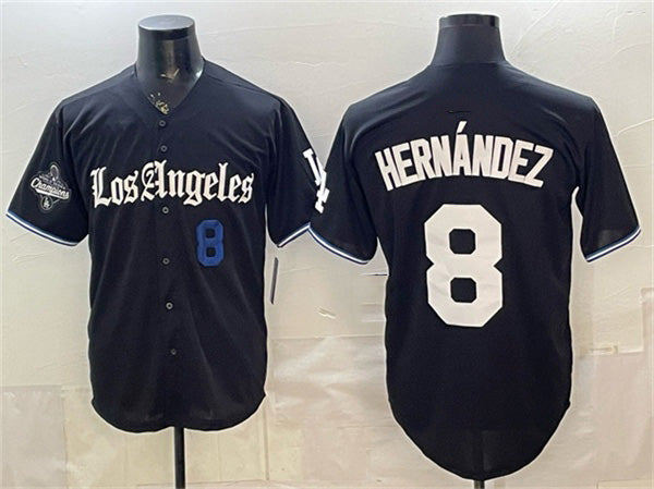 Los Angeles Dodgers #8 Enrique Hern¨¢ndez Black AmberGomez 2025 World Series Champions Patch 'Gothic Edition' Vapor Premier Limited Stitched Jersey