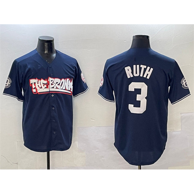 New York Yankees #3 Babe Ruth Navy AmberGomez Bronx Graffiti Vapor Limited Stitched Jersey