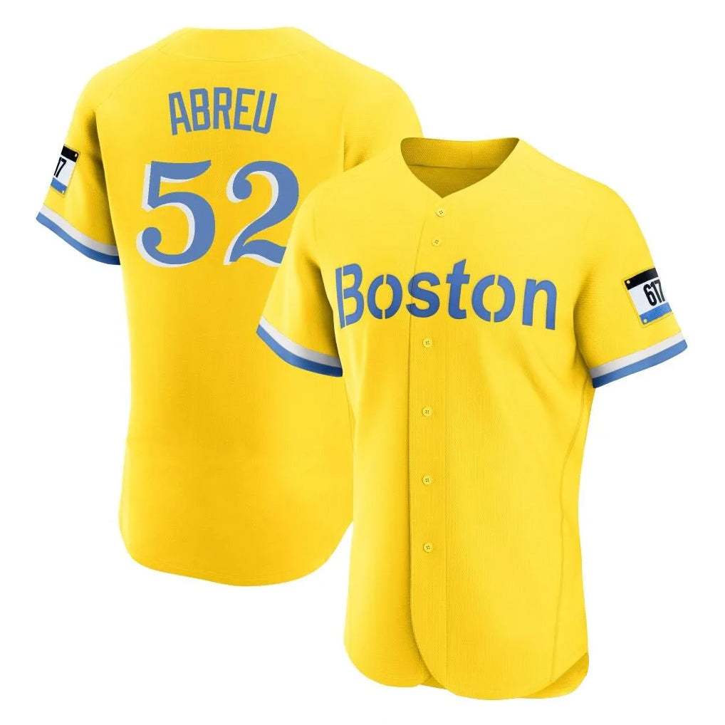 Boston Red Sox #52 Wilyer Abreu Player Yellow AmberGomez Limited Elite Home Game Stitched Jerseys1