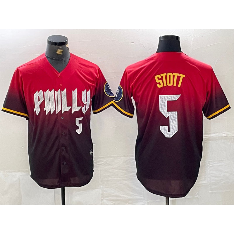 Philadelphia Phillies #5 Bryson Stott Red AmberGomez 2024 City Player Number Cool Base Jersey