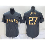 Los Angeles Angels #27 Mike Trout Grey AmberGomez 2022 All Star Stitched Cool Base Jersey