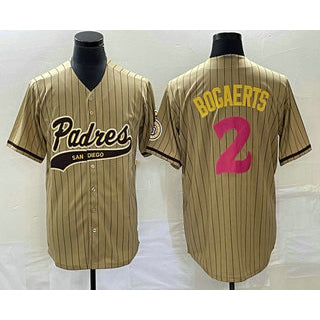 San Diego Padres #2 Xander Bogaerts Tan AmberGomez Pinstripe 2023 City Connect Cool Base Stitched Jersey