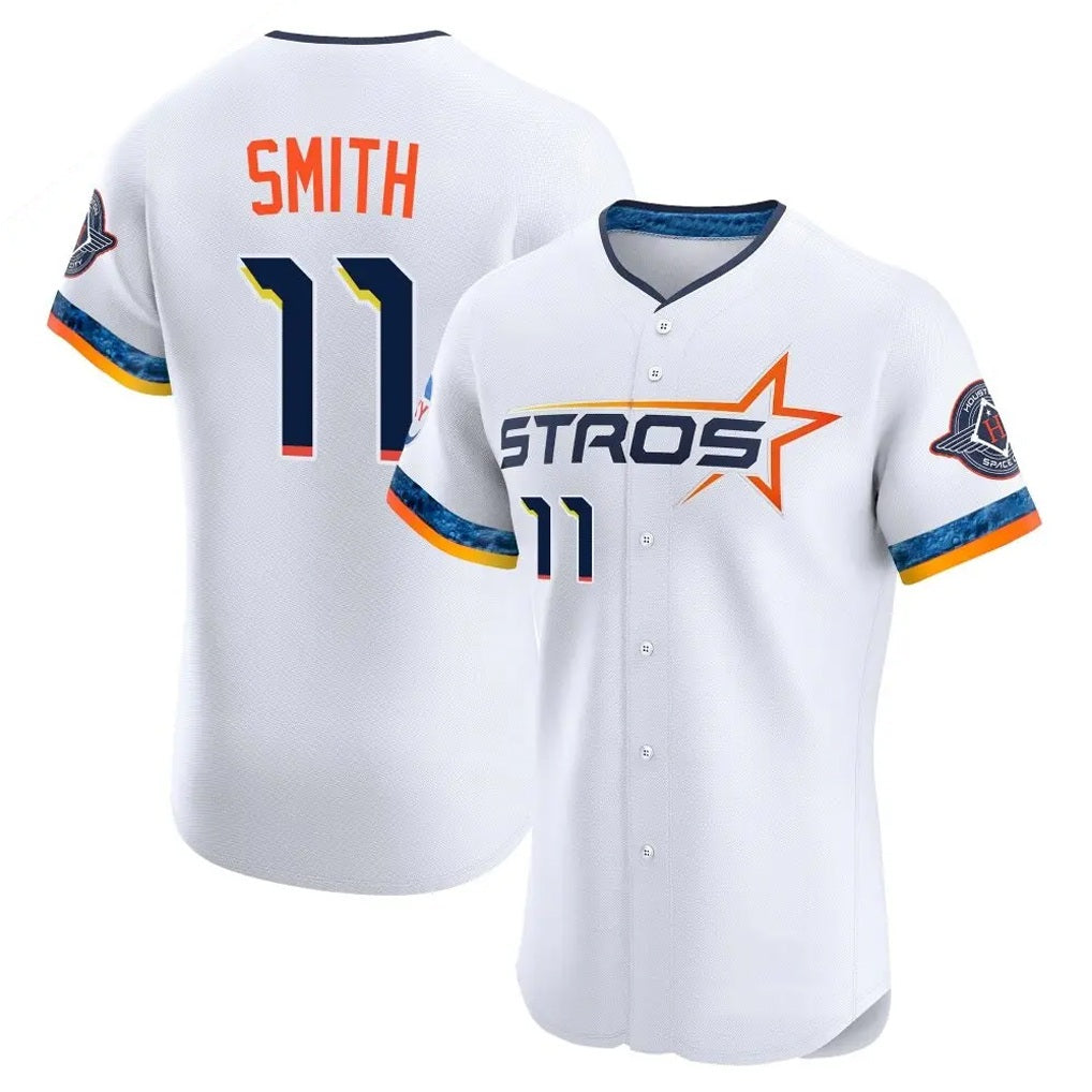 Houston Astros #11 Cam Smith Player White AmberGomez City Connect Limited Elite Home Stitched Jerseys