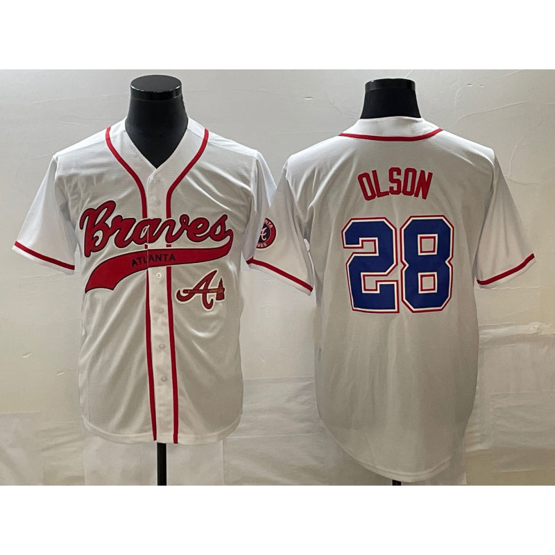 Atlanta Braves #28 Matt Olson White AmberGomez Cool Base With Patch Stitched Jersey