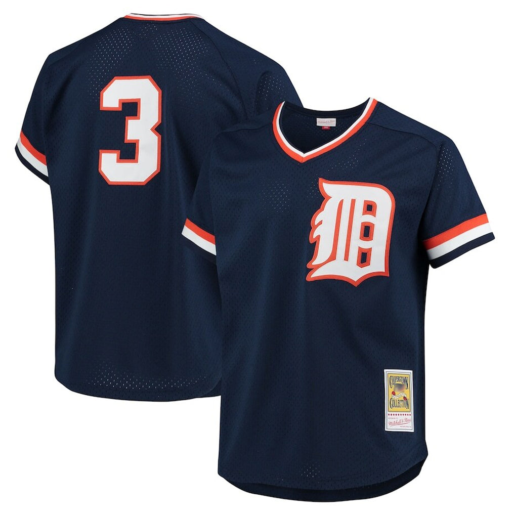 Detroit Tigers #3 Alan Trammell Player Navy AmberGomez Mitchell & Ness 1984 Mesh Batting Practice  T-shirt Stitched Jerseys