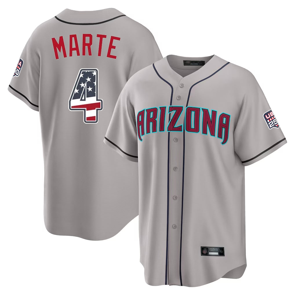 Arizona Diamondbacks #4 Ketel Marte Player Gray AmberGomez USA 250 Fourth of July Home Game Stitched Jerseys