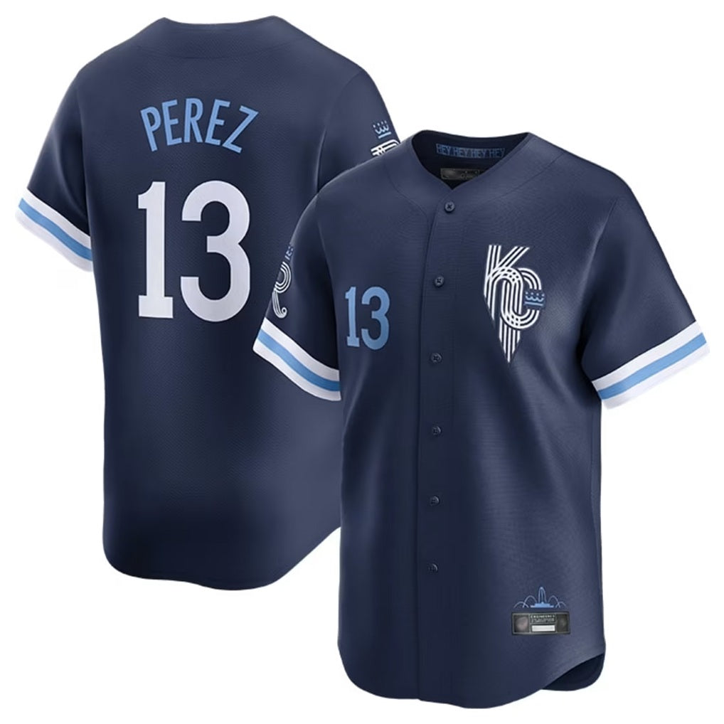Kansas City Royals #13 Salvador Perez Player Navy AmberGomez City Connect Limited Home Stitched Jerseys