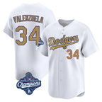 Los Angeles Dodgers #34 Fernando Valenzuela Player White Gold AmberGomez World Series Meet Collection Limited Home Stitched Jerseys