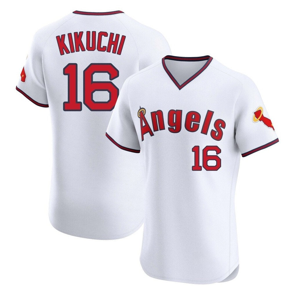 Los Angeles Angels #16 Yusei Kikuchi Player White AmberGomez T-shirt Home Limited Elite Stitched Jerseys