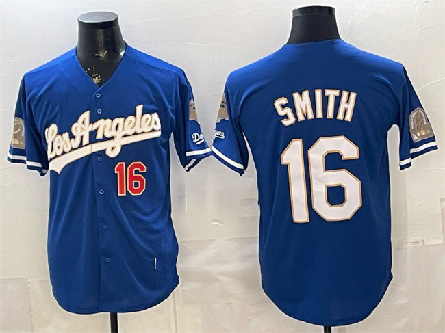 Los Angeles Dodgers #16 Will Smith Royal AmberGomez 2026 Gold Collection 9x & B2B Champs Patch Stitched Jersey