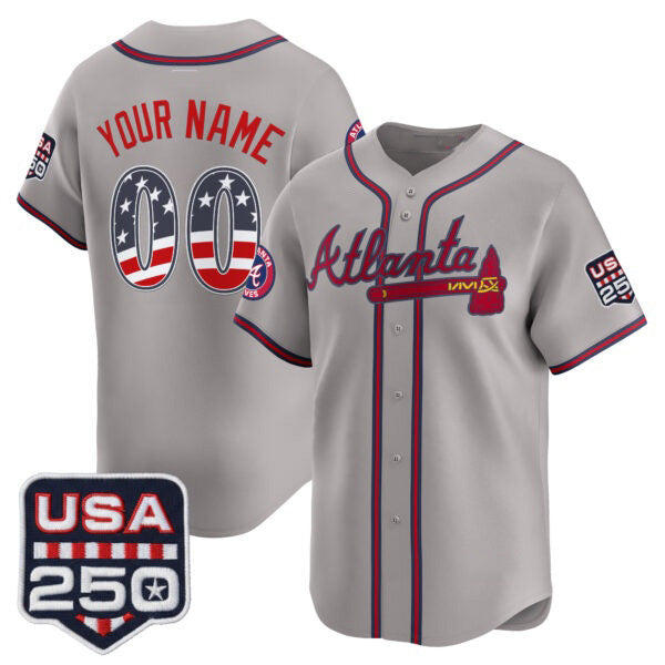 Custom Atlanta Braves Gray AmberGomez USA 250 Fourth of July Vapor Premier Limited Jersey ¨C All Stitched