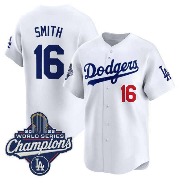 Los Angeles Dodgers #16 Will Smith White AmberGomez 2025 Champions Stitched Jersey