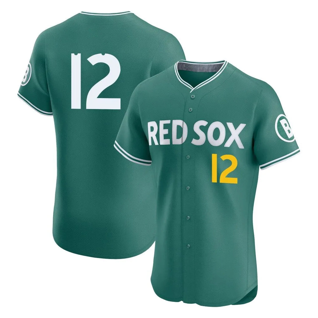 Boston Red Sox #12 Connor Wong Player Green AmberGomez City Connect Limited Elite Home Game Stitched Jerseys1