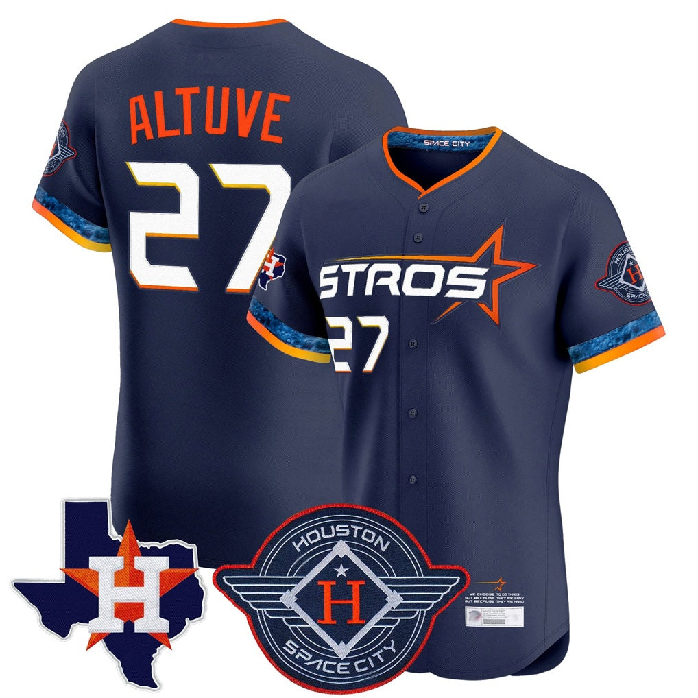 Houston Astros #27 Jose Altuve Player Navy AmberGomez City Connect Texas Patch Vapor Premier Limited Elite Home Stitched Jerseys