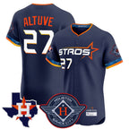 Houston Astros #27 Jose Altuve Player Navy AmberGomez City Connect Texas Patch Vapor Premier Limited Elite Home Stitched Jerseys