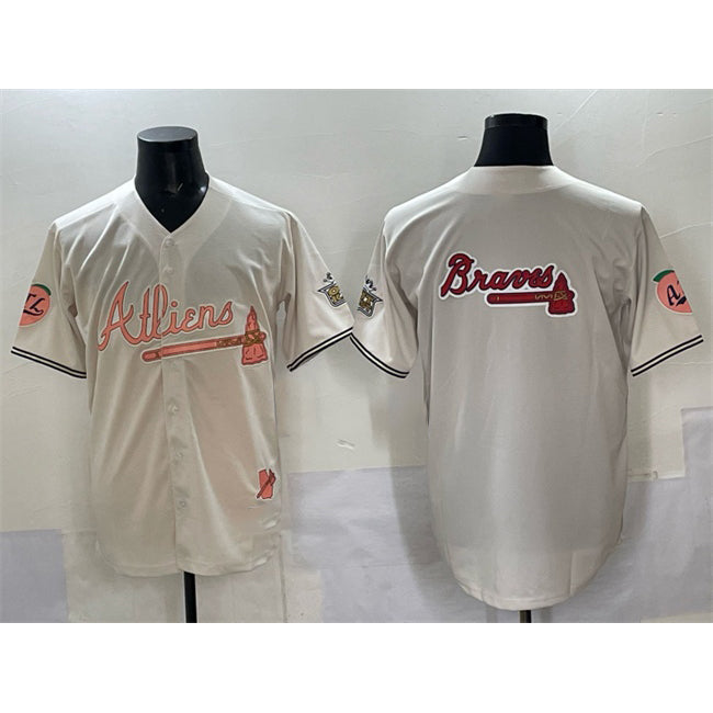 Atlanta Braves Team Big Logo Cream AmberGomez 2024 Atliens & Peach With Outkast Patch Vapor Limited Stitched Jersey