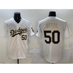Los Angeles Dodgers #50 Mookie Betts White Gold AmberGomez Limited Stitched Jersey