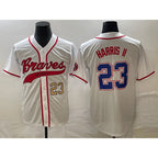 Atlanta Braves #23 Michael Harris II Number White AmberGomez Cool Base With Patch Stitched Jersey
