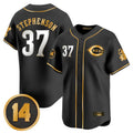 Cincinnati Reds #37 Tyler Stephenson Player Black-Gold AmberGomez Vapor Premier Limited Home Stitched Jerseys