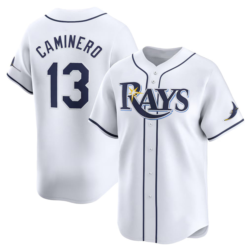 Tampa Bay Rays #13 Junior Caminero White AmberGomez Home Limited Player Jersey