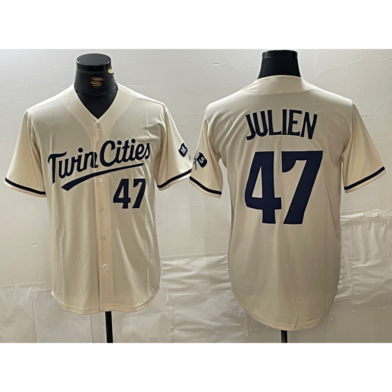 Minnesota Twins #47 Edouard Julien Number Cream AmberGomez Cool Base Stitched Jersey
