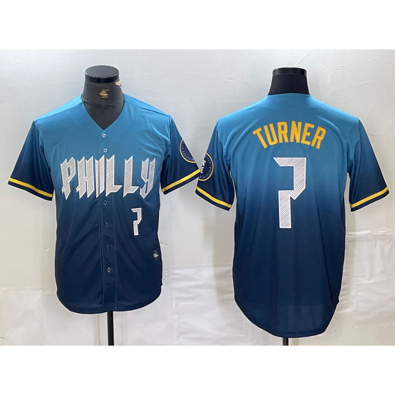 Philadelphia Phillies #7 Trea Turner Number Blue AmberGomez 2024 City Connect Limited Stitched Jersey 2