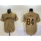 San Diego Padres #84 Dylan Cease Khaki AmberGomez Team Logo With PS Patch Stitched Cool Base Jersey