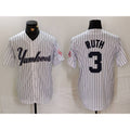 New York Yankees #3 Babe Ruth White AmberGomez Pinstripe Fashion Cool Base Jersey 3